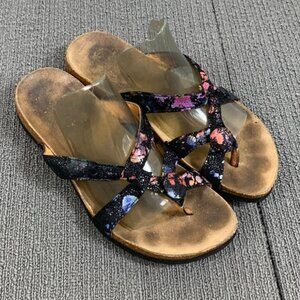 Think Julia Sandals Slip on Wedge Flip Flops Womens EU 37 US 6 Paint Splatter